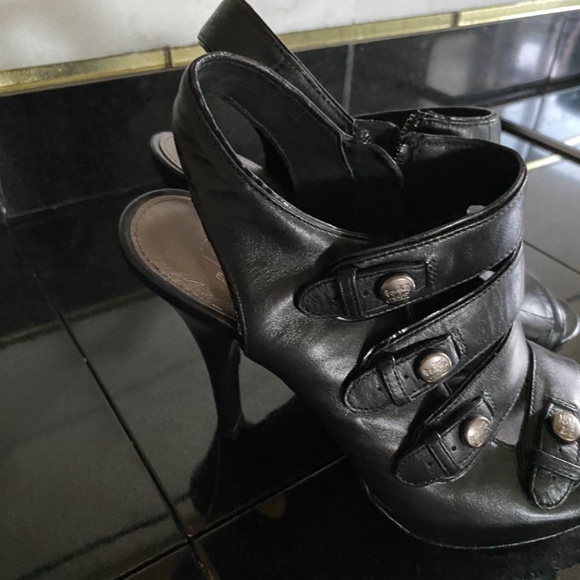 COACH SANDRA CALF BLACK LEATHER OPEN TOE STRAPPY HEELS PLATFORM Size 8 - Picture 2 of 15